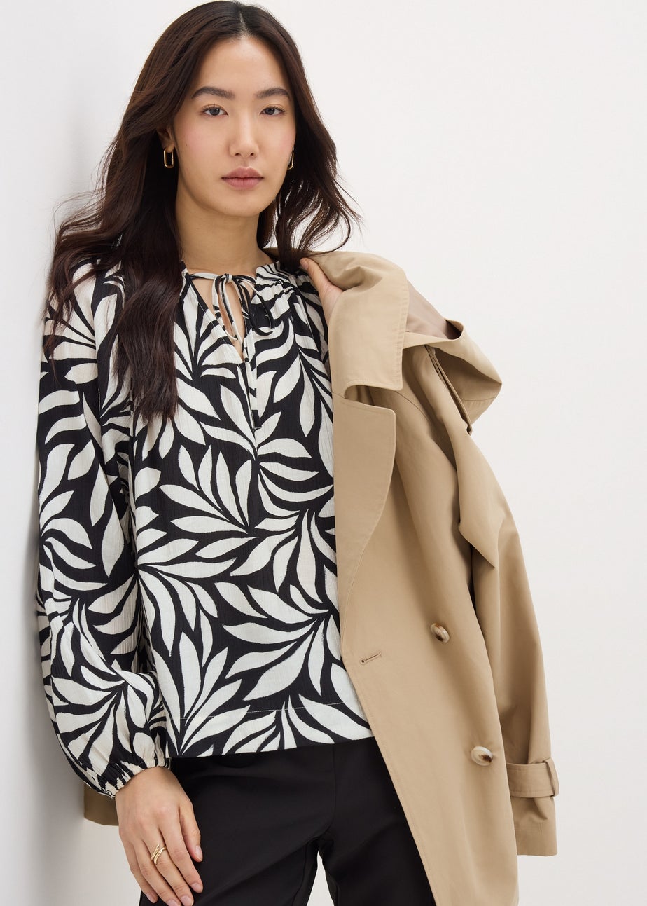 Black Crinkle Palm Boho Blouse