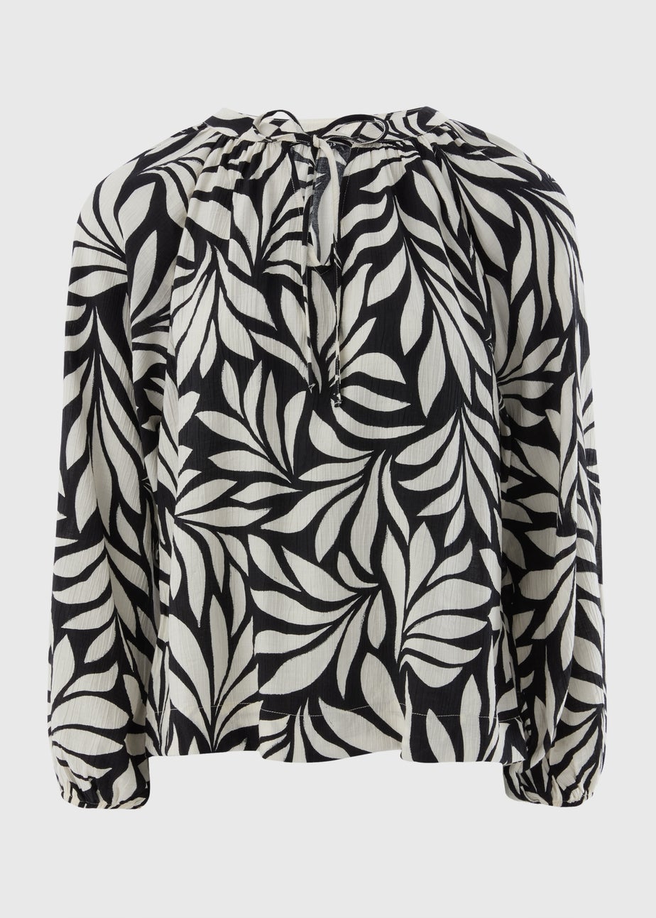 Black Crinkle Palm Boho Blouse