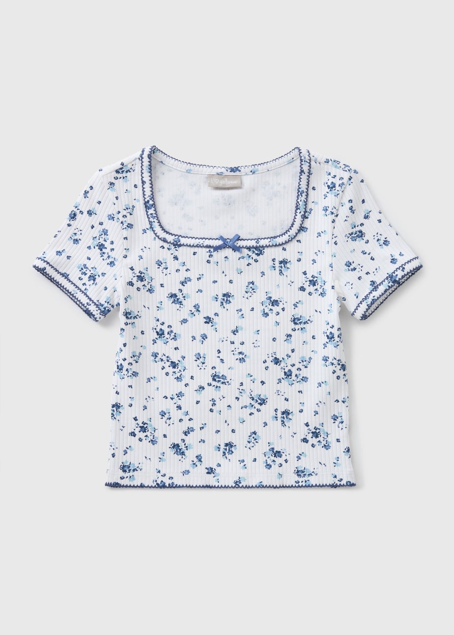 Girls Blue Ditsy Floral T-Shirt (7-15yrs)