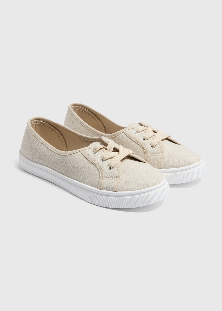 Cream Linen Look Slip On Pumps