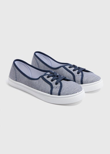 Navy Stripe Lace Slip On Shoes