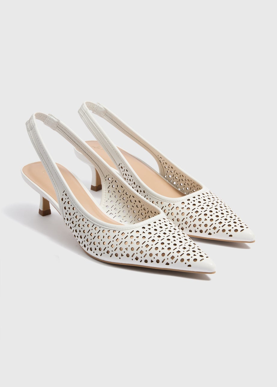 White Lasercut Kitten Heels