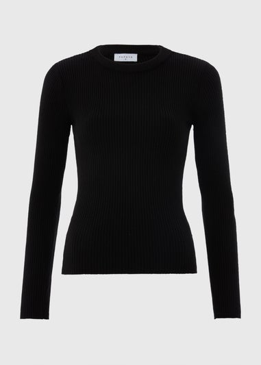 Black Ribbed Crew Neck Jumper