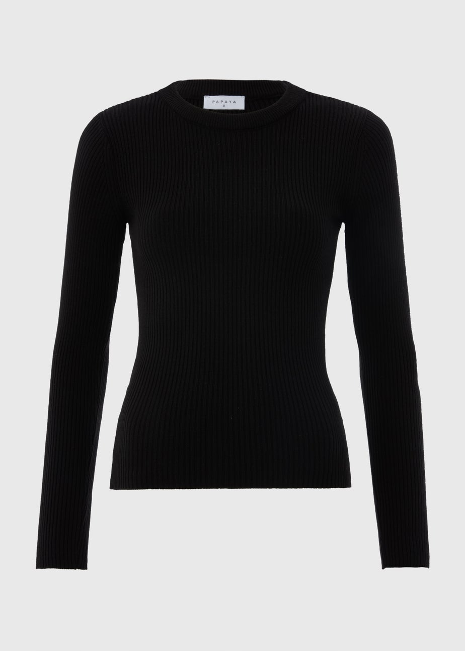 Black Ribbed Crew Neck Jumper