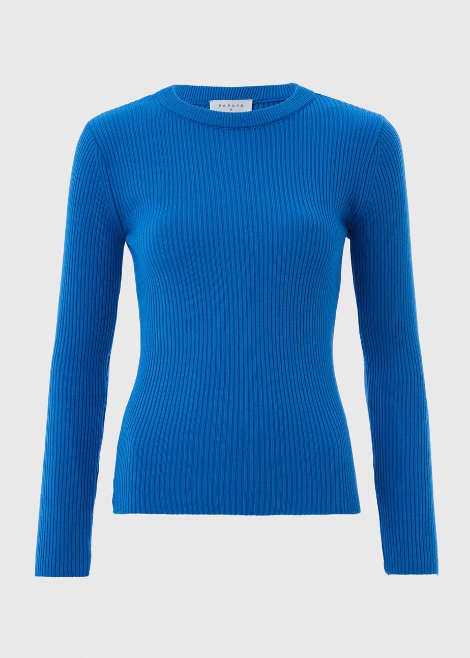 Blue Ribbed Crew Neck Jumper