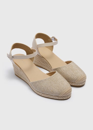 Natural Linen Look Closed Toe Espadrilles
