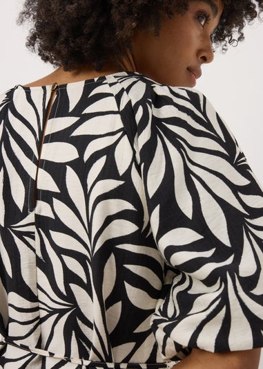 Et Vous Black Palm Tie Waist Mini Dress