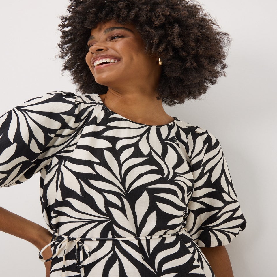 Et Vous Black Palm Tie Waist Mini Dress