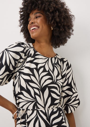 Et Vous Black Palm Tie Waist Mini Dress