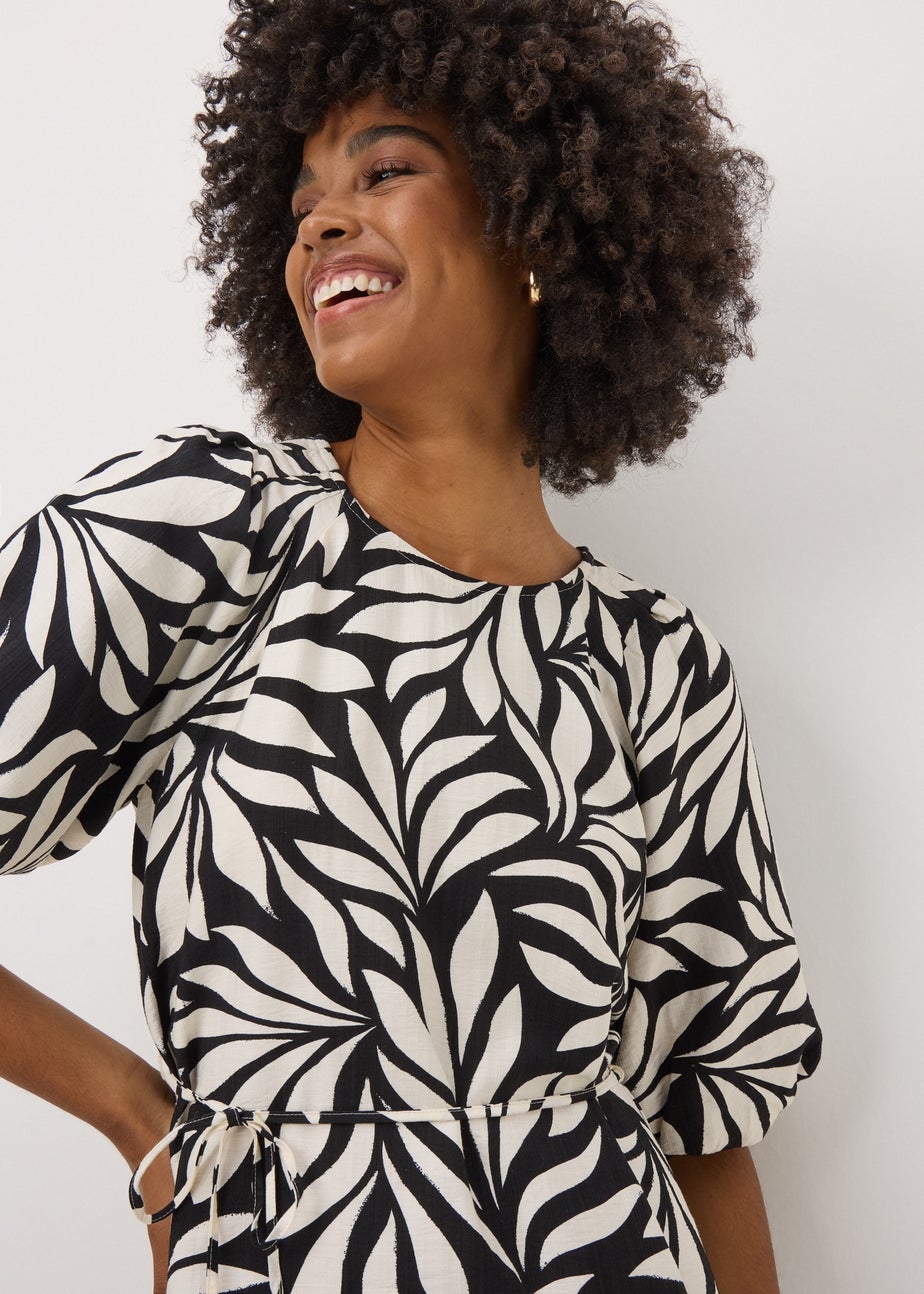 Et Vous Black Palm Tie Waist Mini Dress