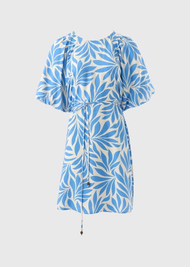 Et Vous Blue Palm Tie Waist Mini Dress