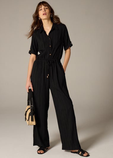 Et Vous Black Textured Pleated Jumpsuit