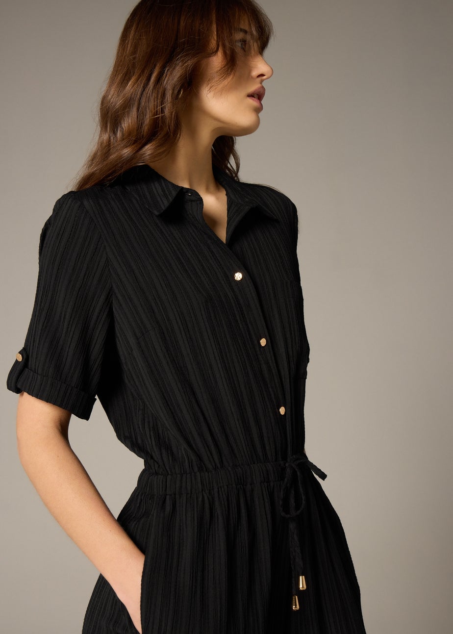 Et Vous Black Textured Pleated Jumpsuit