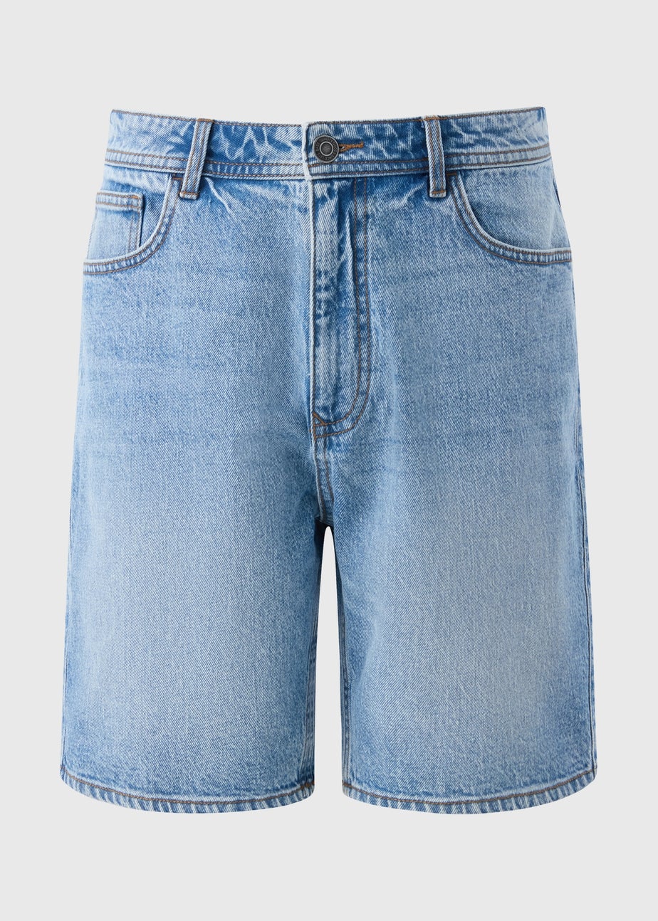 Mid Wash Loose Fit Denim Shorts