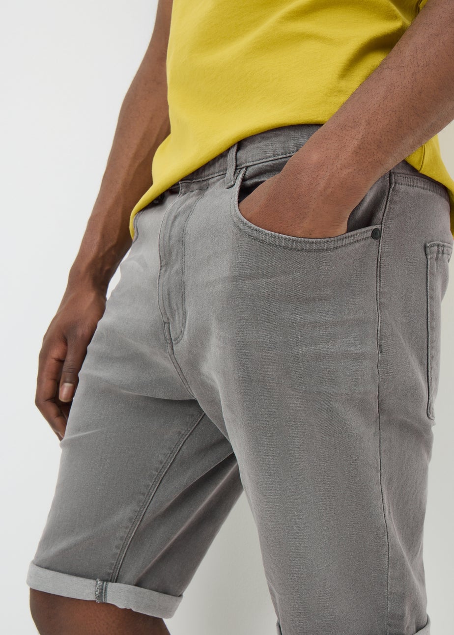 Mid Grey Denim Stretch Shorts