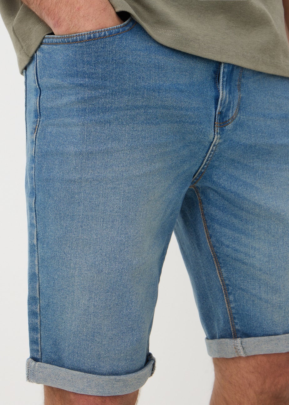 Mid Wash Denim Stretch Shorts
