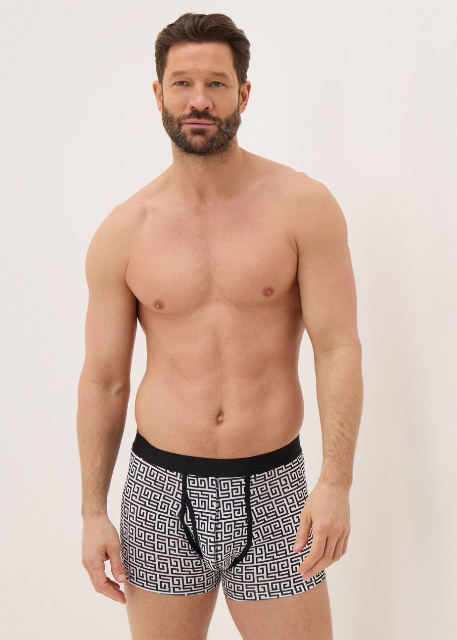 5 Pack Black Mono Geometric Metallic Keyhole Boxers