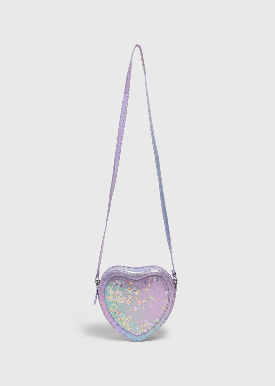 Girls Multicolour Glitter Heart Crossbody Bag