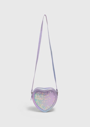 Girls Multicolour Glitter Heart Crossbody Bag