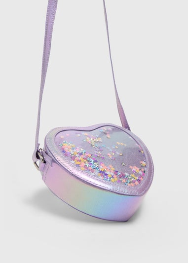 Girls Multicolour Glitter Heart Crossbody Bag