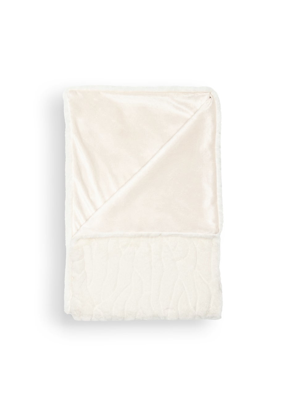 BHS Luxury Embossed Cream  Rabbit Faux Fur Throw (127x152cm)