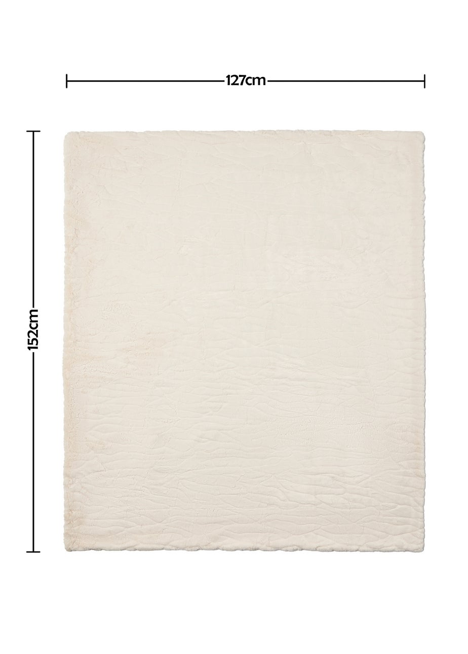 BHS Luxury Embossed Cream  Rabbit Faux Fur Throw (127x152cm)