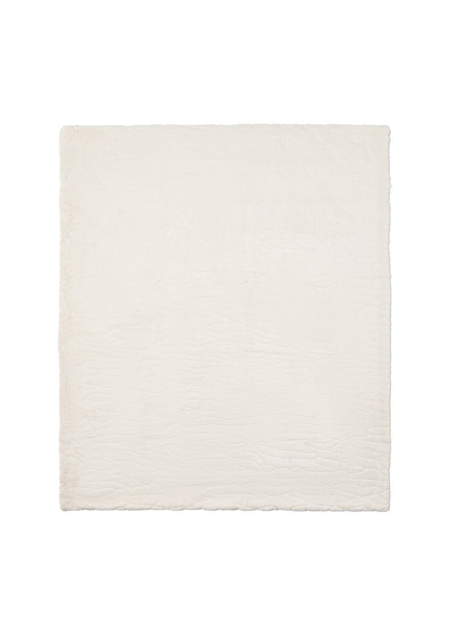 BHS Luxury Embossed Cream  Rabbit Faux Fur Throw (127x152cm)