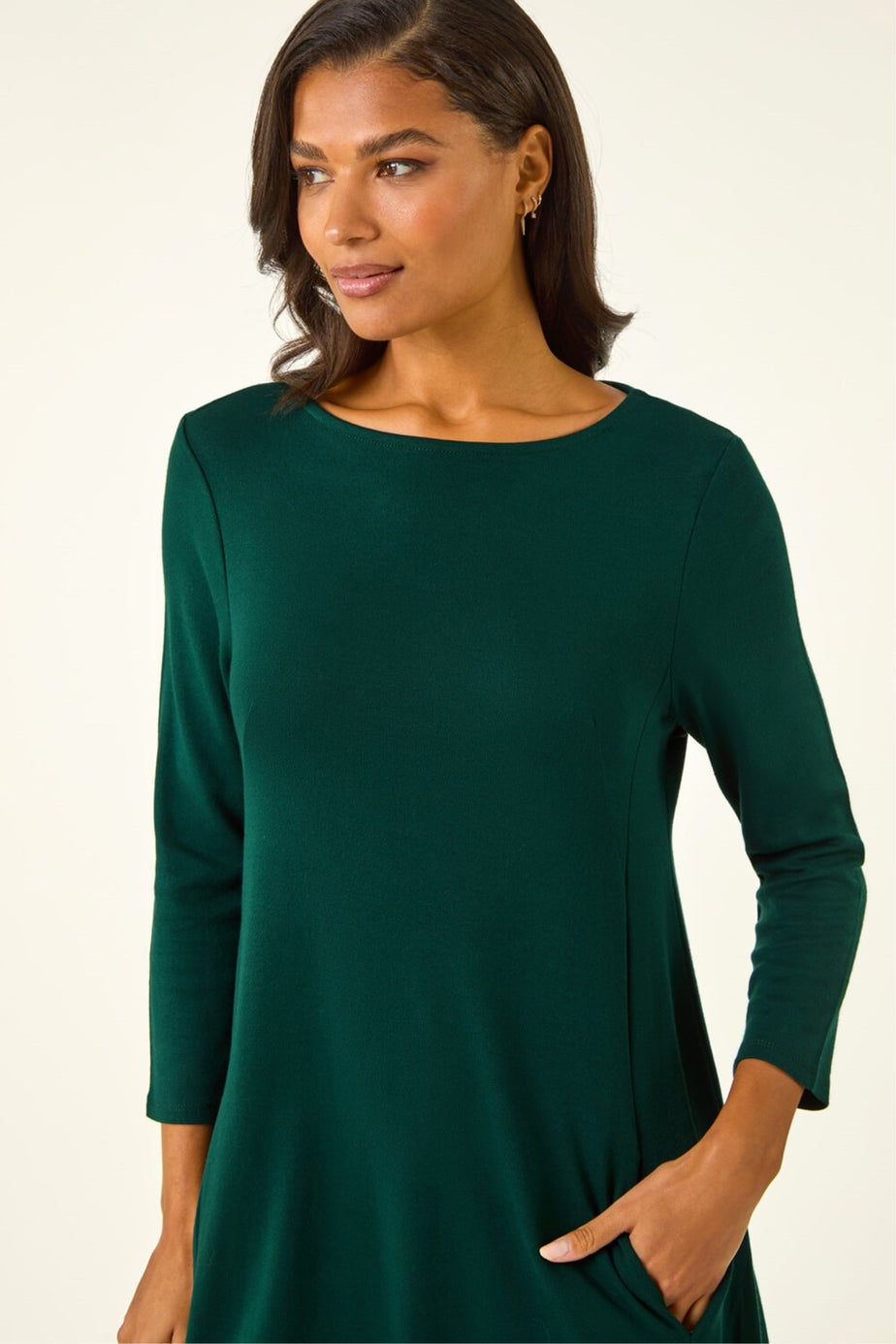 Roman Forest Green A-Line Pocket Detail Stretch Swing Dress