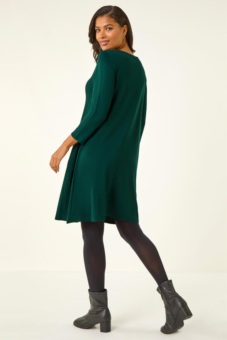 Roman Forest Green A-Line Pocket Detail Stretch Swing Dress