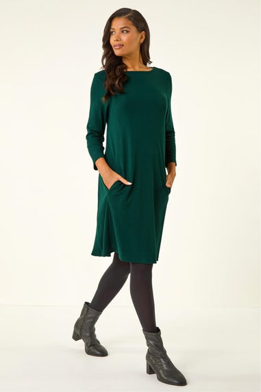 Roman Forest Green A-Line Pocket Detail Stretch Swing Dress