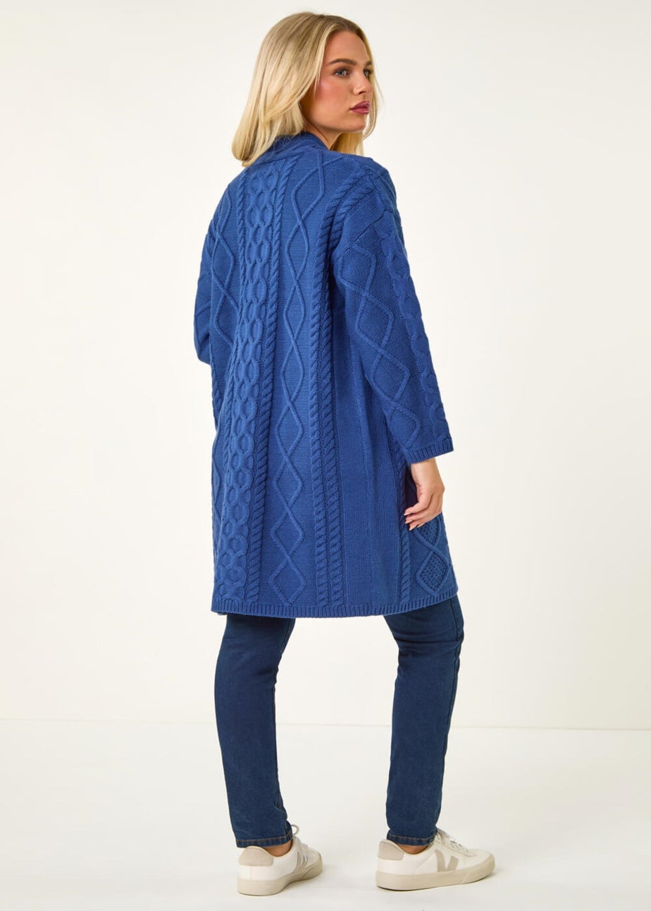Roman Blue Petite Longline Cable Knit Cardigan