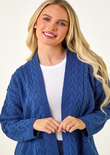 Roman Blue Petite Longline Cable Knit Cardigan