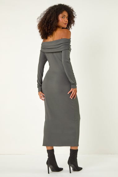 Dusk Grey Dusk Off The Shoulder Stretch Bardot Midi Dress