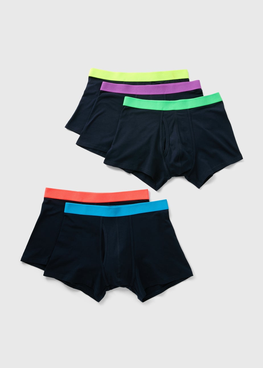 5 Pack Navy Neon Waistband Keyhole Boxers