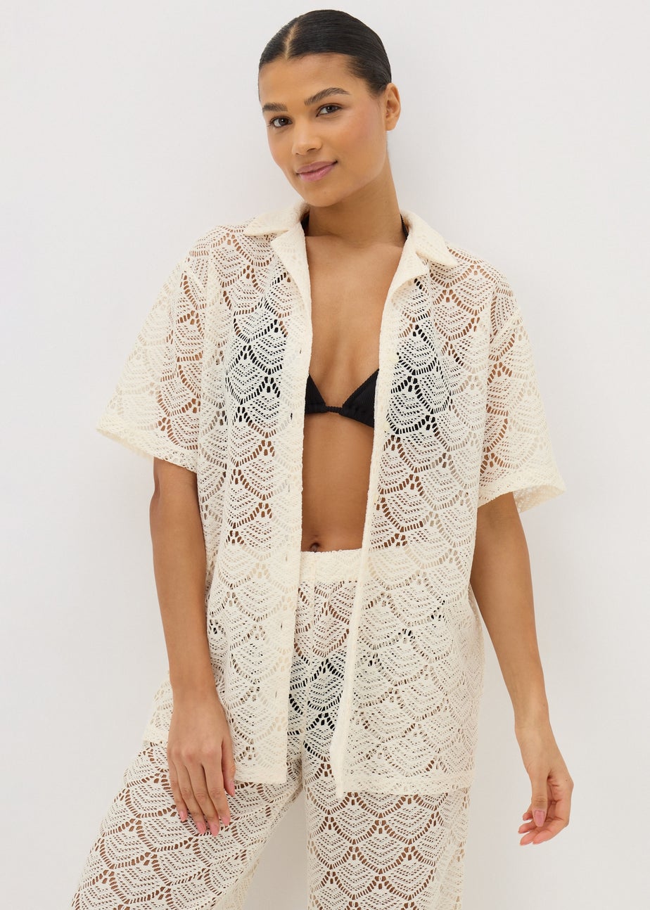 Cream Crochet Shirt Top