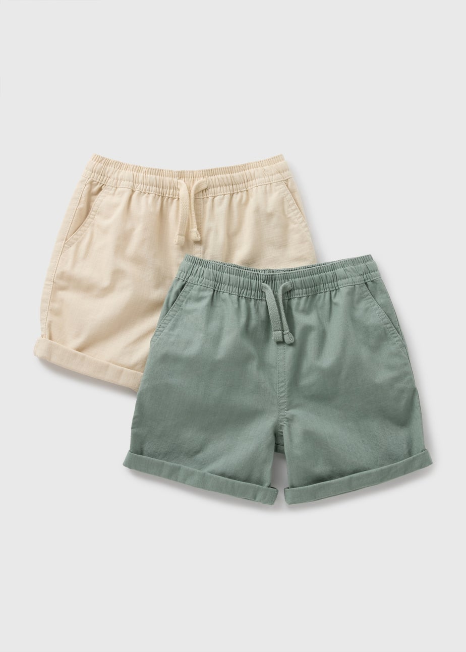 2 Pack Boys Khaki Woven Linen Shorts (1-7yrs)