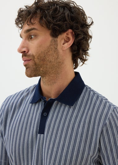 Navy Jacquard Stripe Polo Shirt