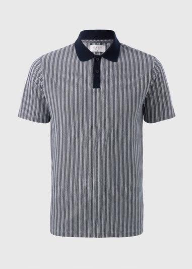Navy Jacquard Stripe Polo Shirt
