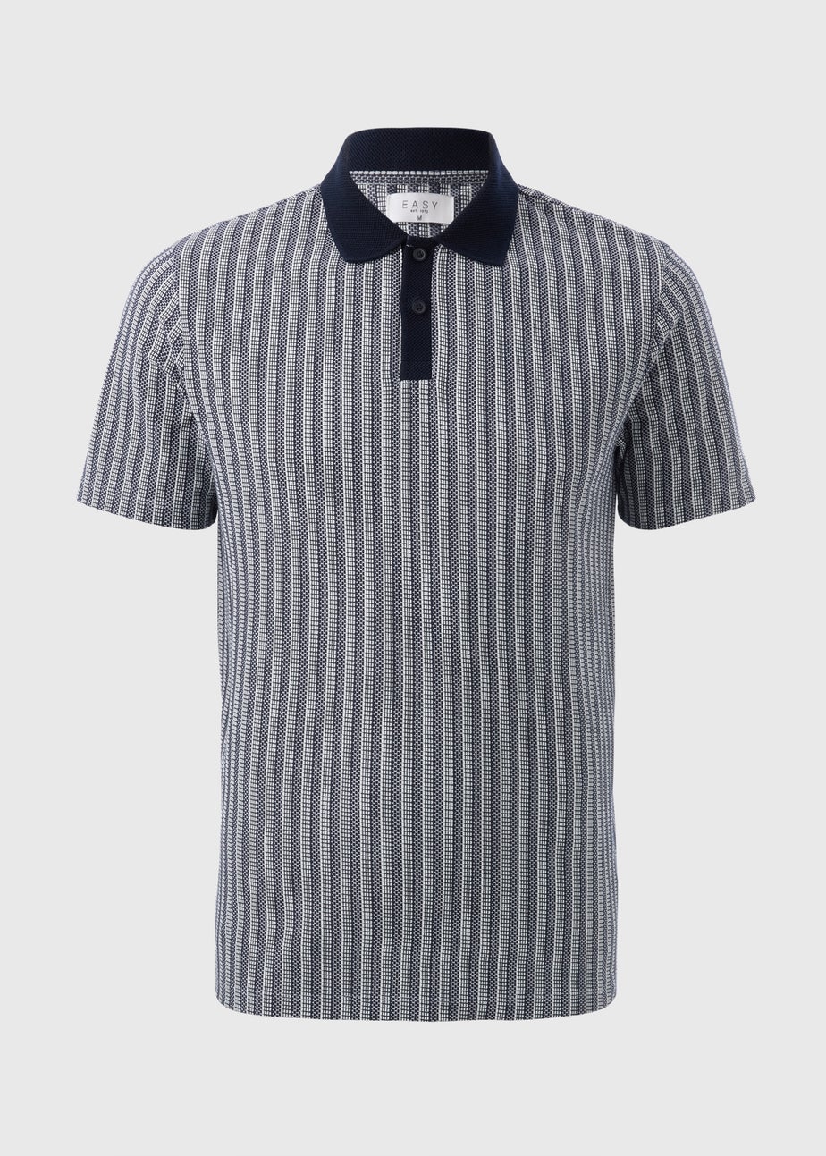 Navy Jacquard Stripe Polo Shirt
