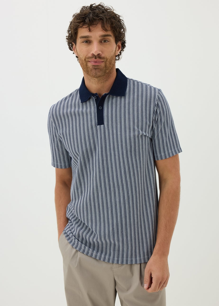 Navy Jacquard Stripe Polo Shirt