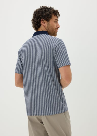 Navy Jacquard Stripe Polo Shirt