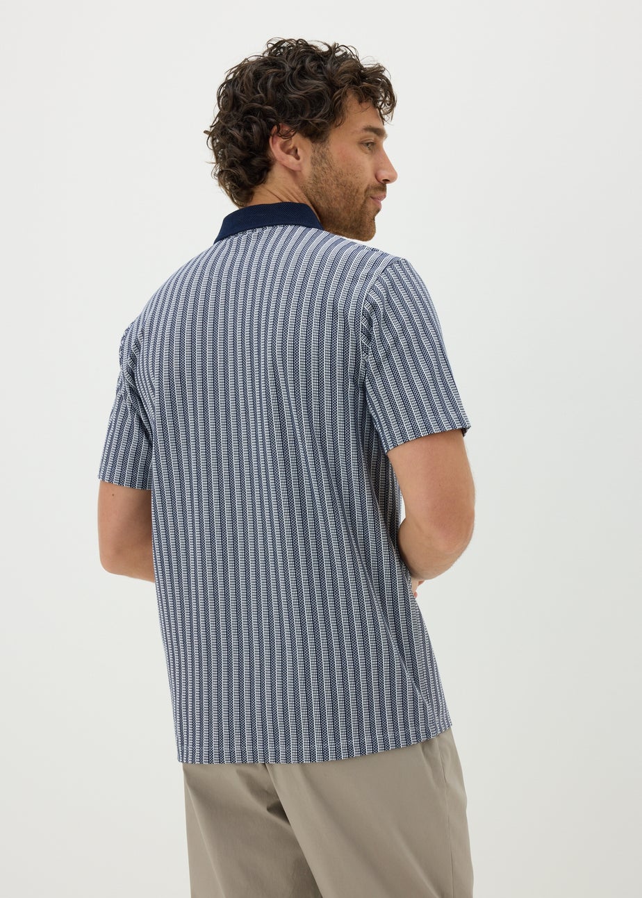 Navy Jacquard Stripe Polo Shirt