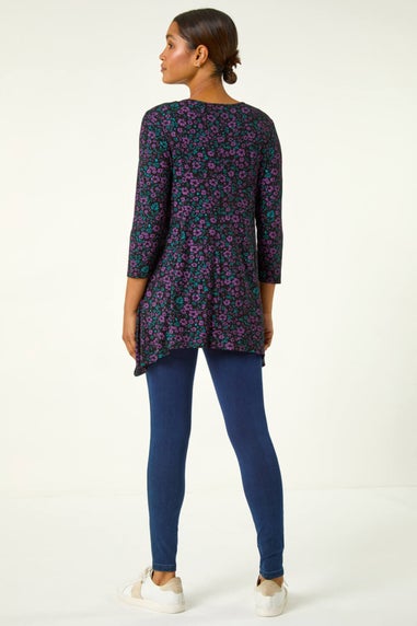 Roman Purple Ditsy Floral Stretch Tunic Top