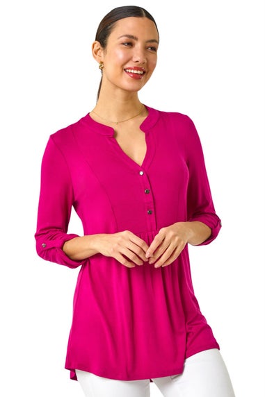 Roman Pink V-Neck Button Detail Tunic Top
