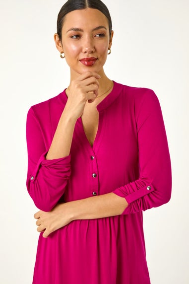 Roman Pink V-Neck Button Detail Tunic Top