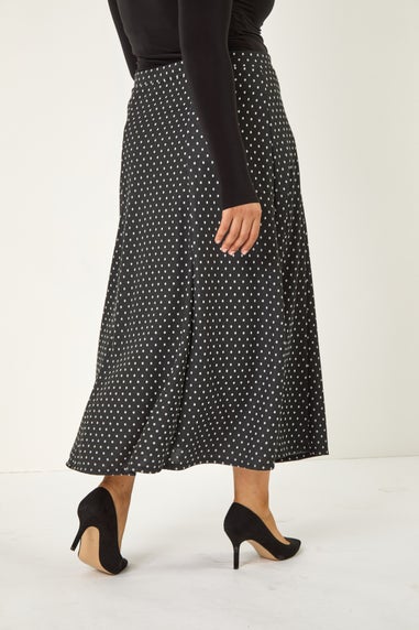 Roman Dark Grey Curve Spot Print Stretch Midi Skirt