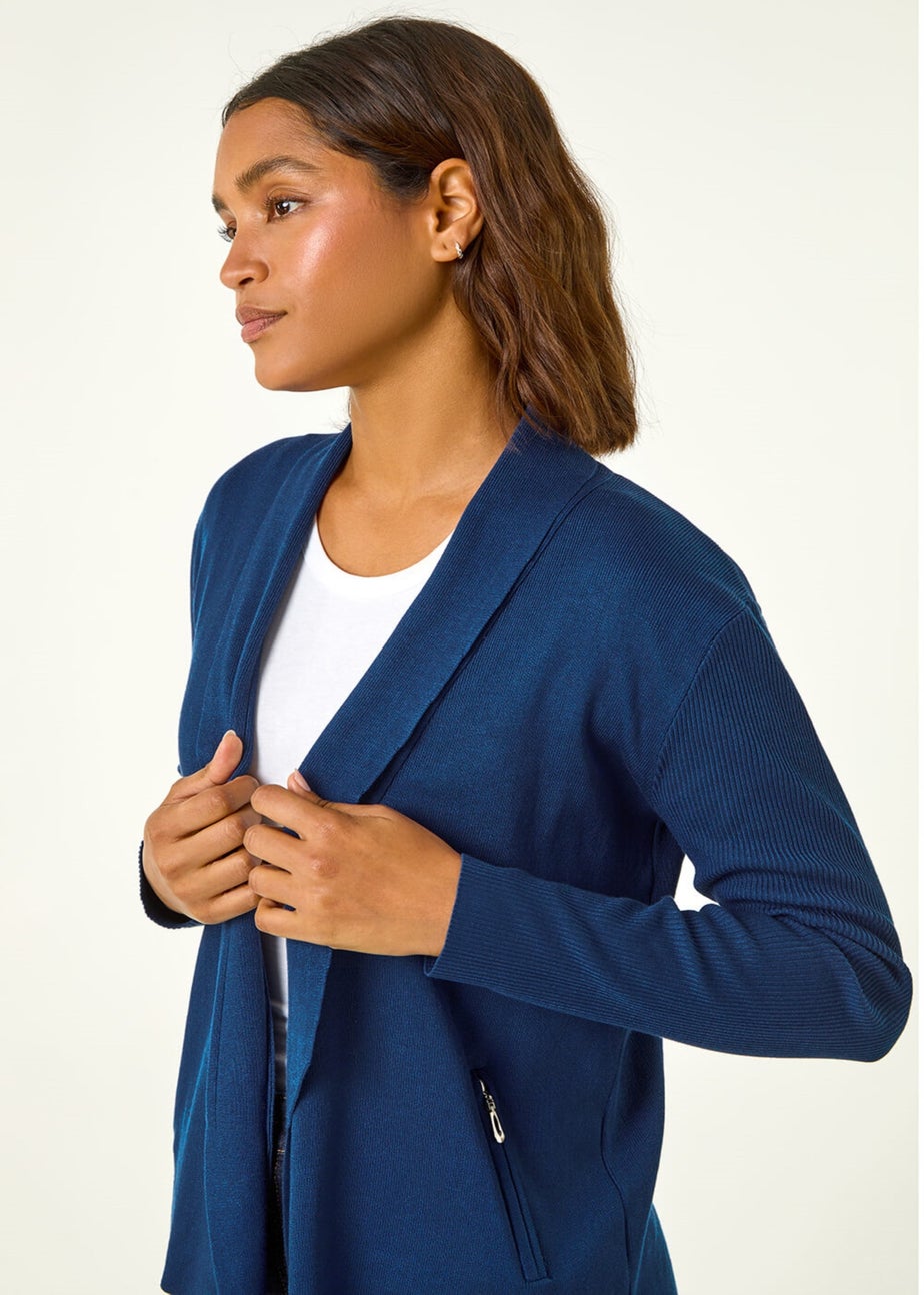 Roman Teal Blue Knitted Zip Detail Jacket