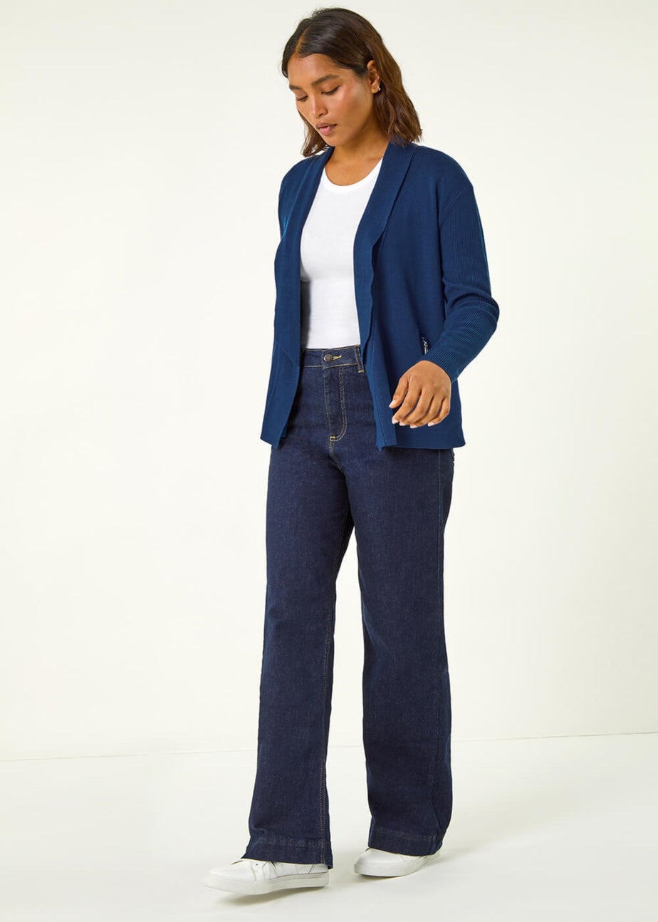 Roman Teal Blue Knitted Zip Detail Jacket