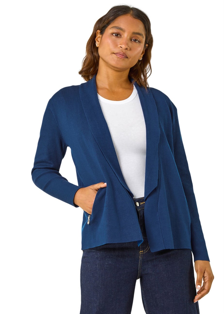 Roman Teal Blue Knitted Zip Detail Jacket