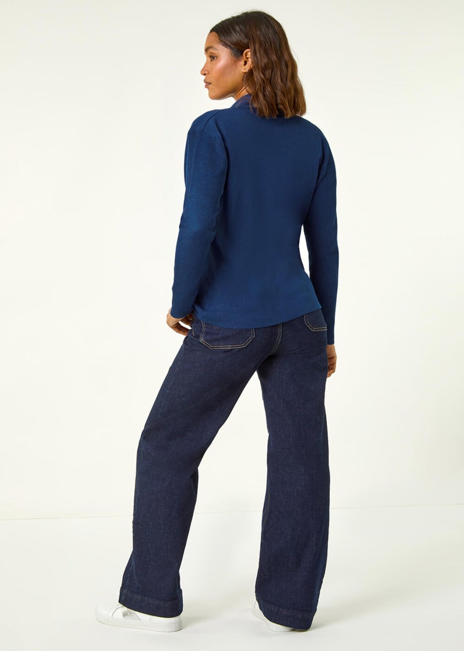 Roman Teal Blue Knitted Zip Detail Jacket